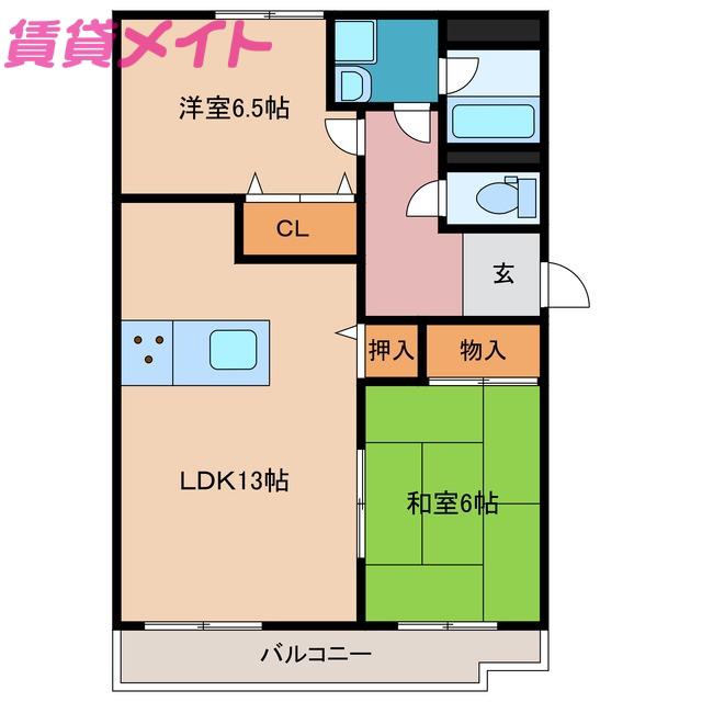 グランメール勝田II(2LDK/2階)の間取り写真