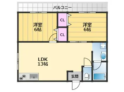 ラ・フレール(2LDK/1階)の間取り写真