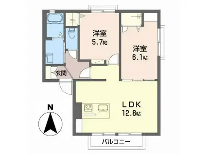 アニマートD棟(2LDK/1階)の間取り写真
