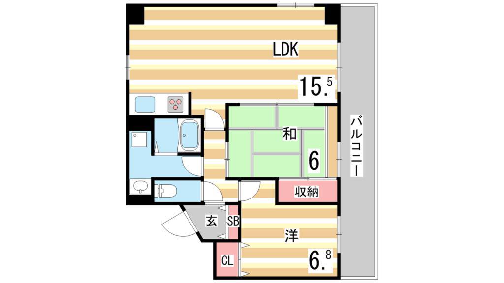 ハイツ本山(2LDK/12階)の間取り写真