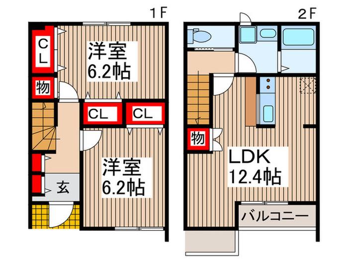 シンフォニア狭山(2LDK/1階)の間取り写真