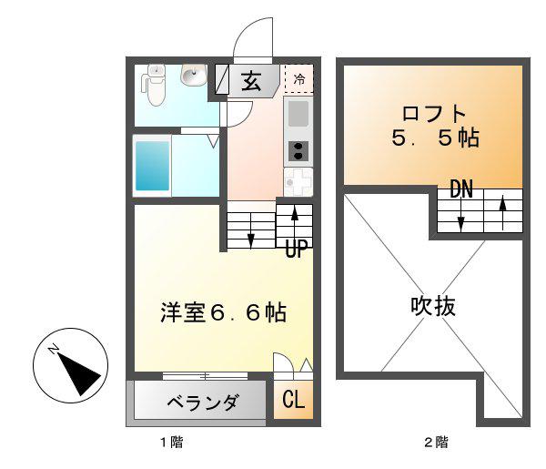 BLISS HOUSE(1K/2階)の間取り写真