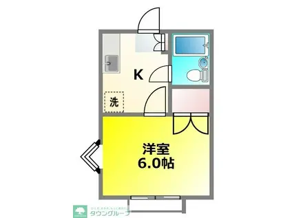 オックスフォードタウンD(1K/2階)の間取り写真