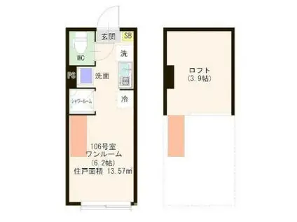 ハーモニーテラス・光(ワンルーム/1階)の間取り写真