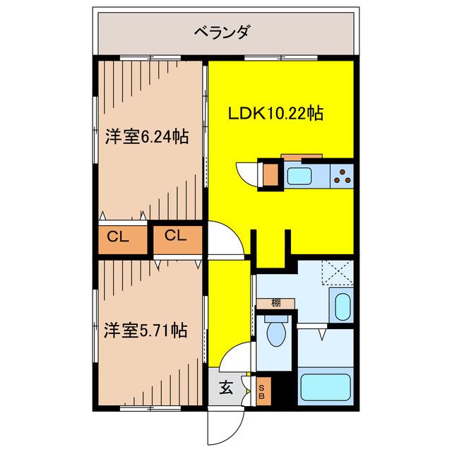 LILY(2LDK/4階)の間取り写真