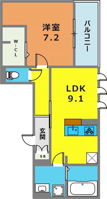 エルフォルク新神戸(1LDK/1階)の間取り写真