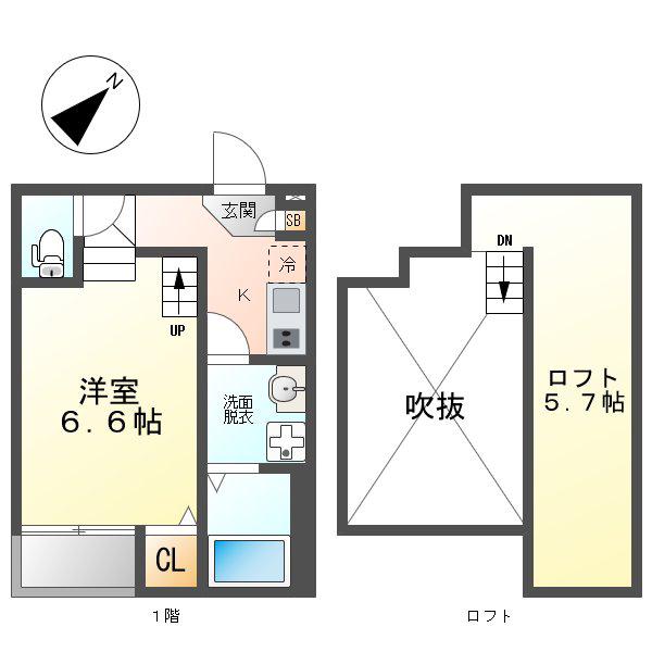 ベルシャンブル(1K/1階)の間取り写真
