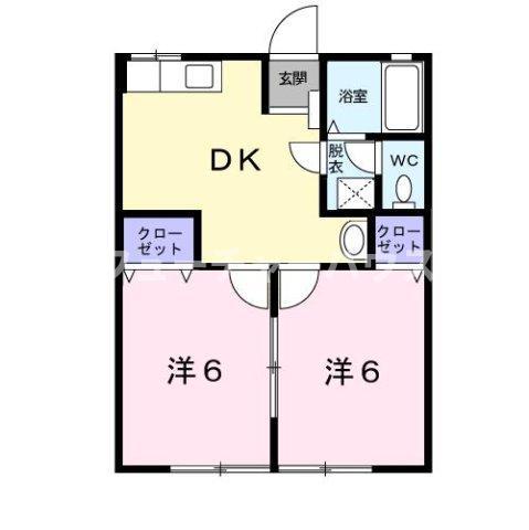 シティハイム見和(2DK/1階)の間取り写真