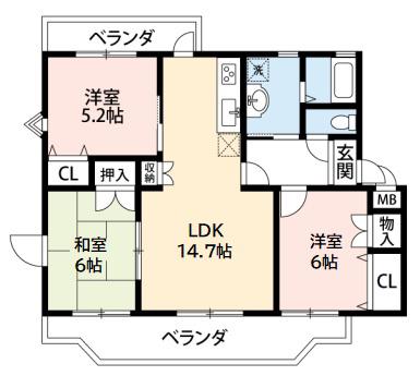 グランドール・ベルI(3LDK/3階)の間取り写真