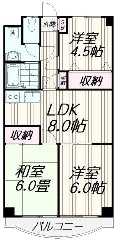 スプリングバレー(3LDK/4階)の間取り写真
