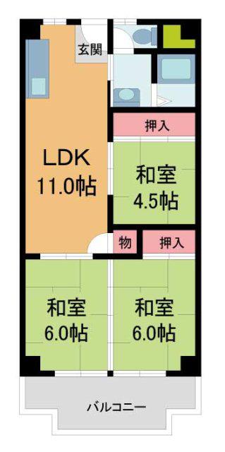ローレルハイツ宝塚2号棟(3LDK/6階)の間取り写真