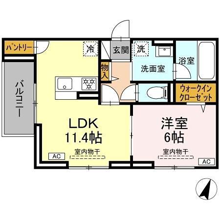 D PAINA ODORIBA(1LDK/2階)の間取り写真
