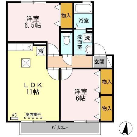 メルベーユ富の原B(2LDK/1階)の間取り写真
