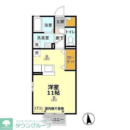 レセンテ新田原 I(ワンルーム/2階)の間取り写真