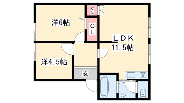 メゾンウインベルB棟(2LDK/2階)の間取り写真