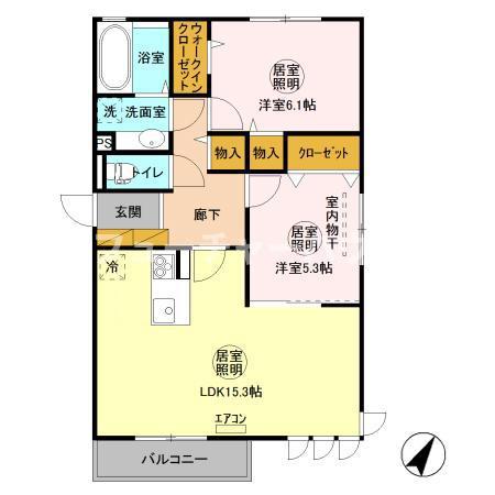 ヴァレンティーナ E(2LDK/2階)の間取り写真