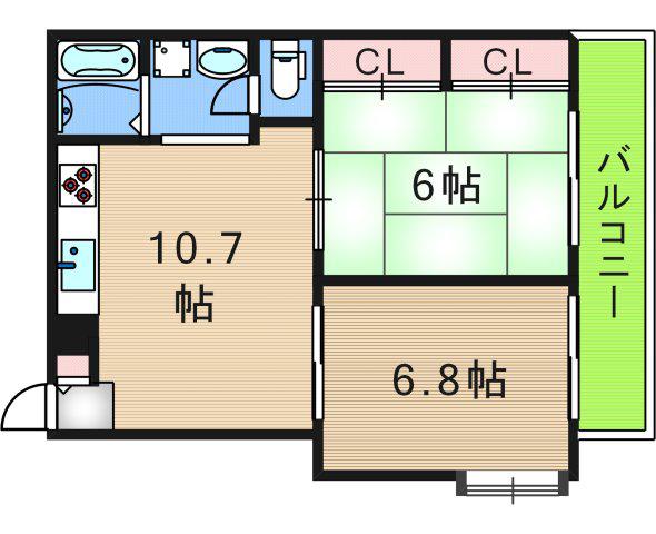 センチュリーロイヤル北畠(2LDK/4階)の間取り写真