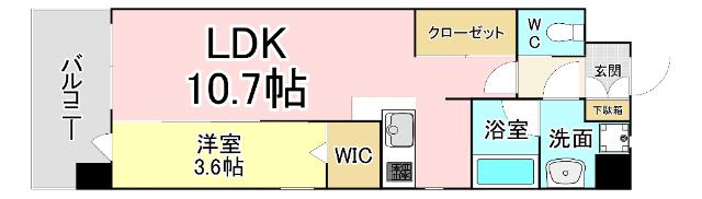 オーヴィジョンQULAS小倉金田(1LDK/6階)の間取り写真