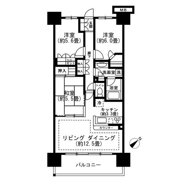 ウェリス南流山(3LDK/7階)の間取り写真