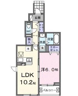 クレシェント(1LDK/1階)の間取り写真