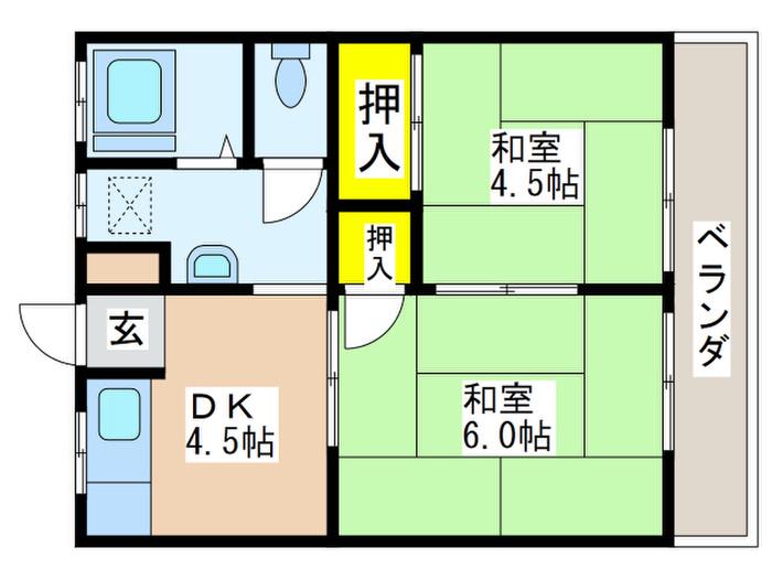 桂荘(2DK/2階)の間取り写真