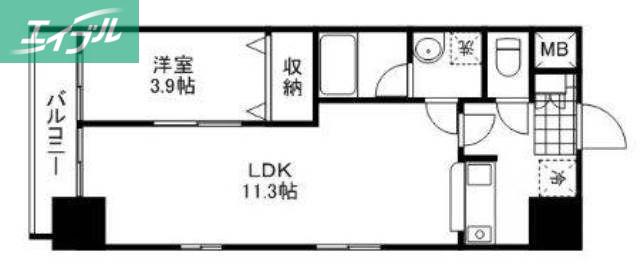 WILLDO岡山大供(1LDK/7階)の間取り写真