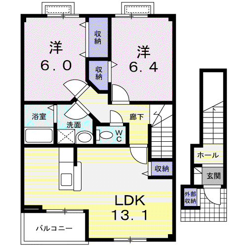 しなの鉄道 屋代駅 バス乗車時間:15分 最寄りバス停で下車 徒歩6分 2階建 築23年(2LDK/2階)の間取り写真