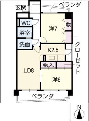 プラムコート(2LDK/2階)の間取り写真