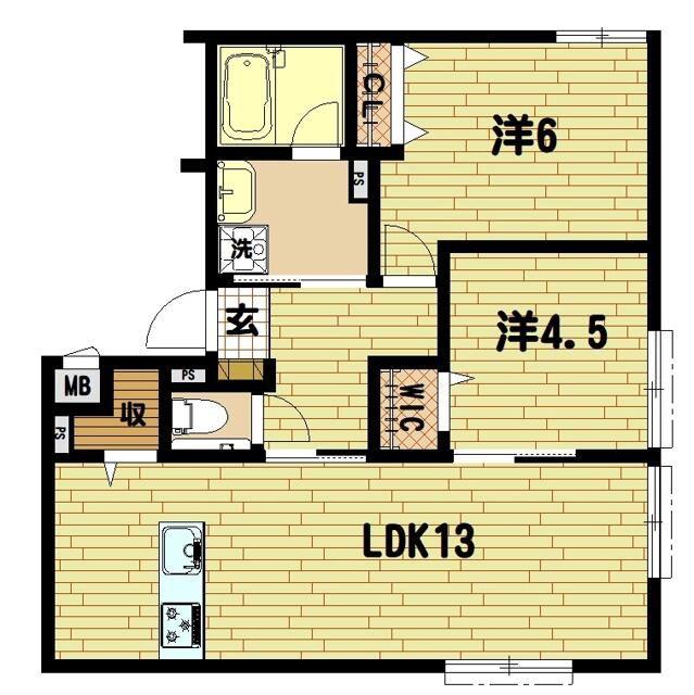 ヘーベルフラット大和(2LDK/1階)の間取り写真