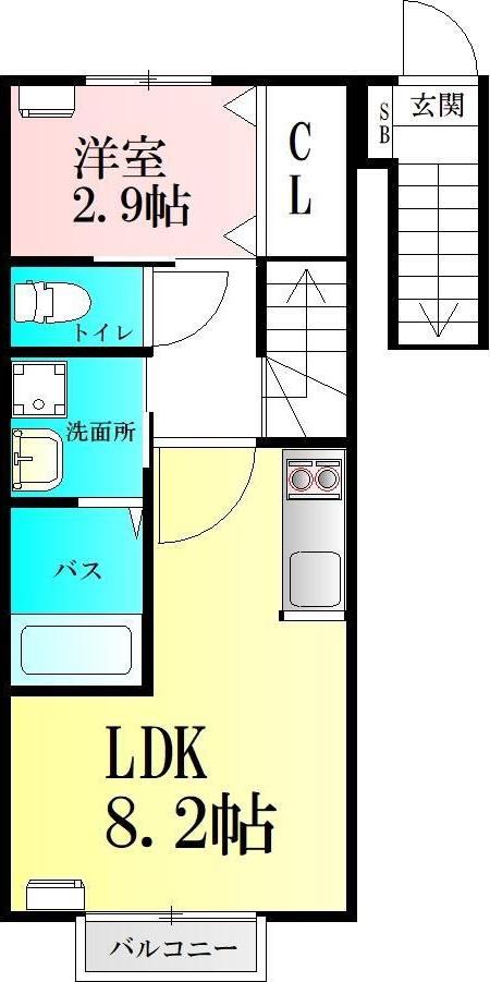 プレミアムホワイト(1LDK/2階)の間取り写真