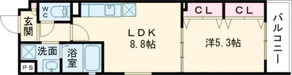ピレーネ一津屋(1LDK/1階)の間取り写真