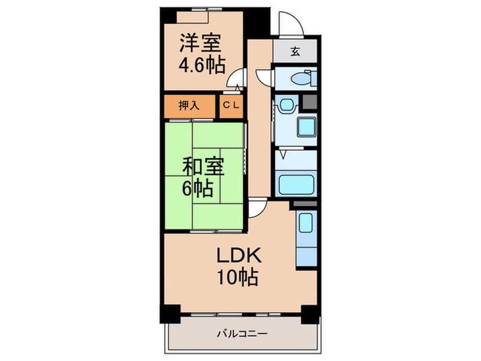 フローラ六甲(2LDK/4階)の間取り写真