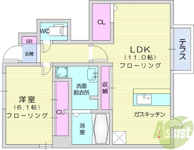 セジュール ハナ(1LDK/1階)の間取り写真
