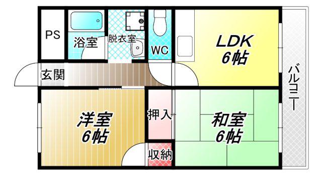 エトワールヴィル-R八尾末広町(2DK/1階)の間取り写真