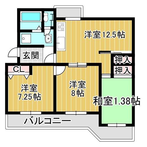 藤阪ハイツA1号棟(3LDK/3階)の間取り写真