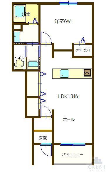 アンソレイエ II(1LDK/1階)の間取り写真