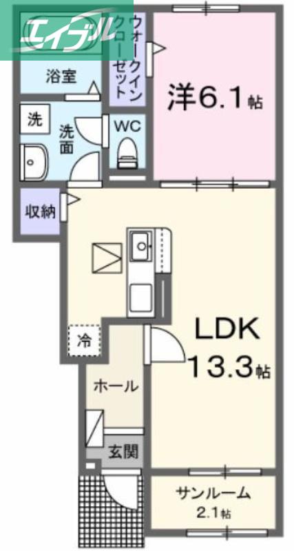 プティボヌールB(1LDK/1階)の間取り写真