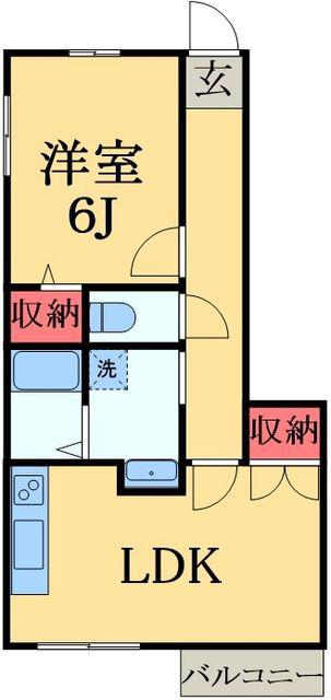 ケリーパーク(1LDK/1階)の間取り写真