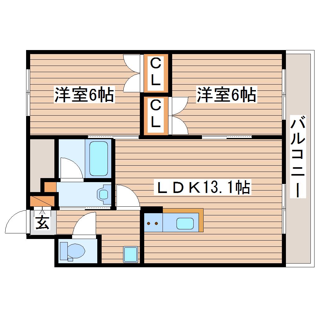 スワンパーク北高森(2LDK/2階)の間取り写真
