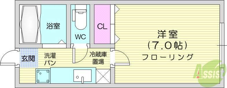 ホワイトキャッスル一本杉Ⅲ(1K/1階)の間取り写真
