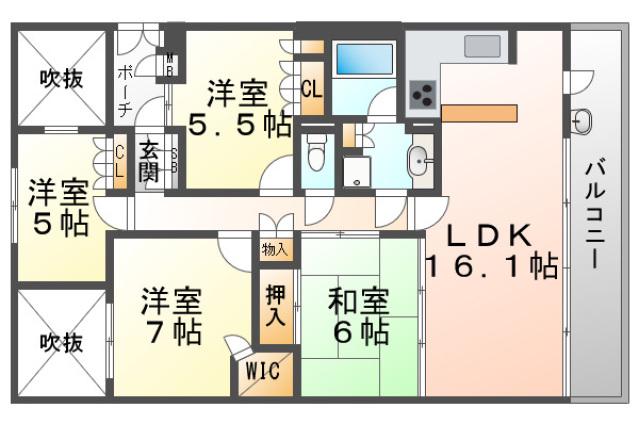マスターズゲート吹田片山公園(4LDK/4階)の間取り写真