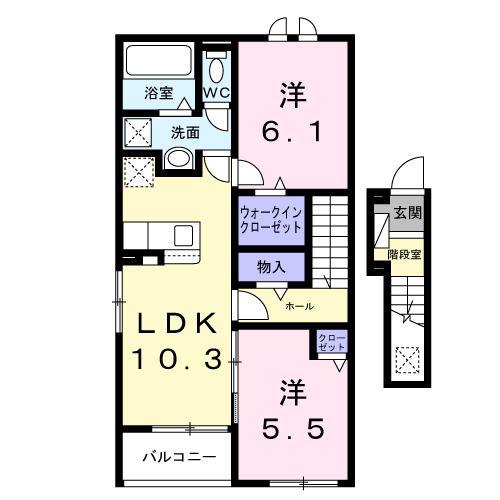 ノール・ボヌール(2LDK/2階)の間取り写真