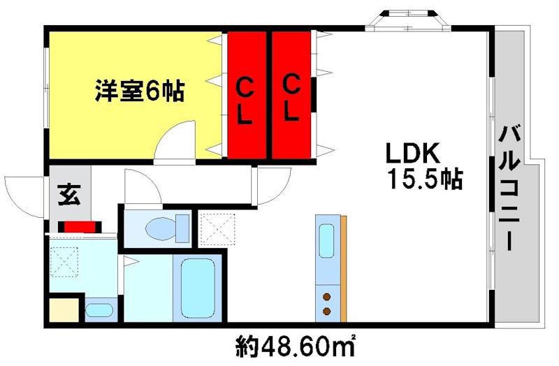 ルネスエテルナ(1LDK/4階)の間取り写真