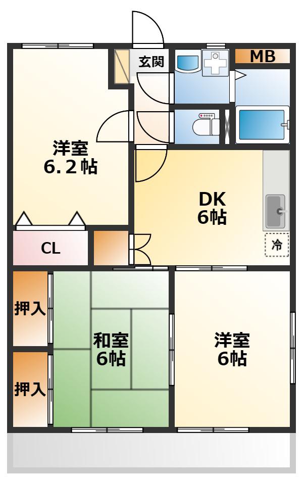 ヴィレッヂ七栄(3DK/1階)の間取り写真