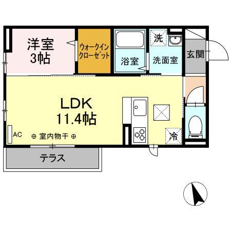 ディールーム樹大和南(1LDK/1階)の間取り写真