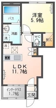 ドゥ シェルポン(1LDK/1階)の間取り写真