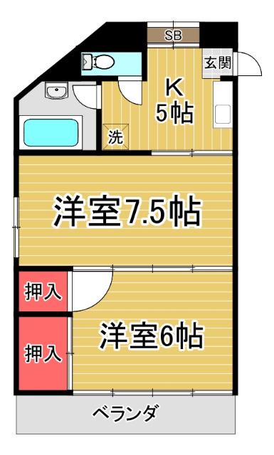 第二石原ビル(2K/4階)の間取り写真