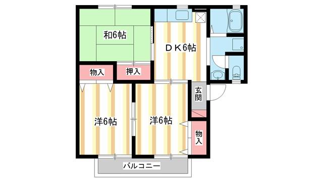 ヴィラージュN II(3DK/1階)の間取り写真