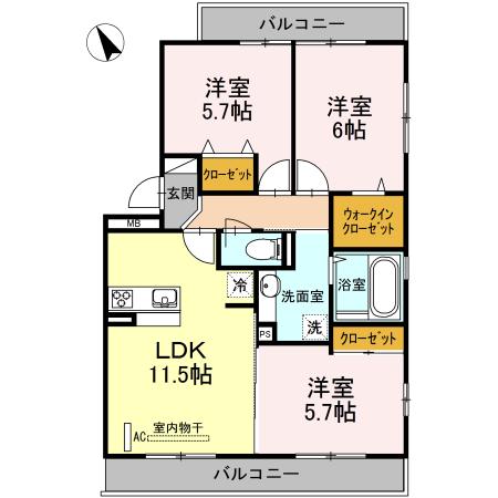 トルトゥーガ A(3LDK/2階)の間取り写真