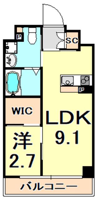 ロゼノワール芦屋(1LDK/3階)の間取り写真